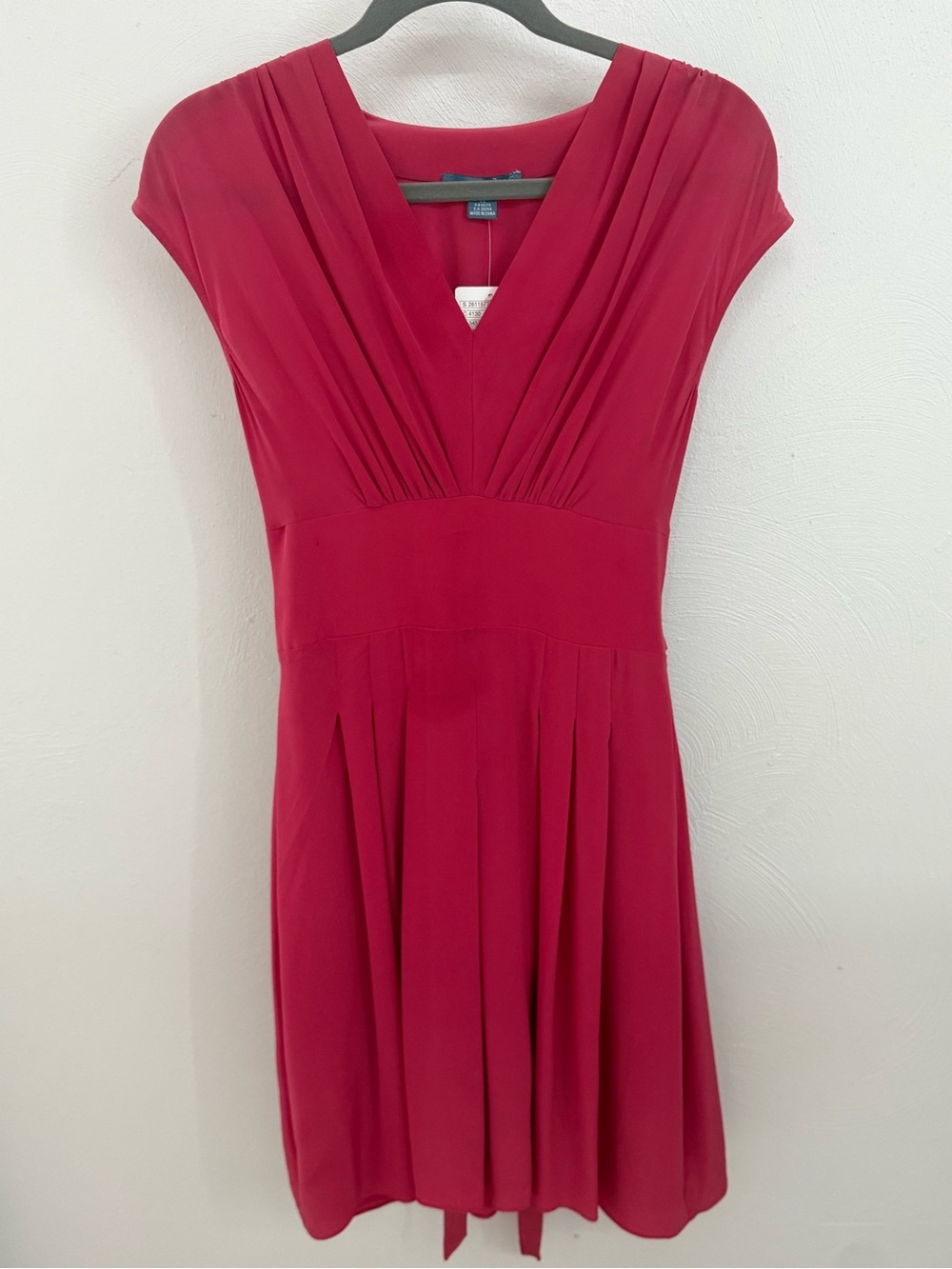 NWT Lil Anthropologie Fuchsia 100% Silk Pleated Cocktail Dress XS Tie Waist